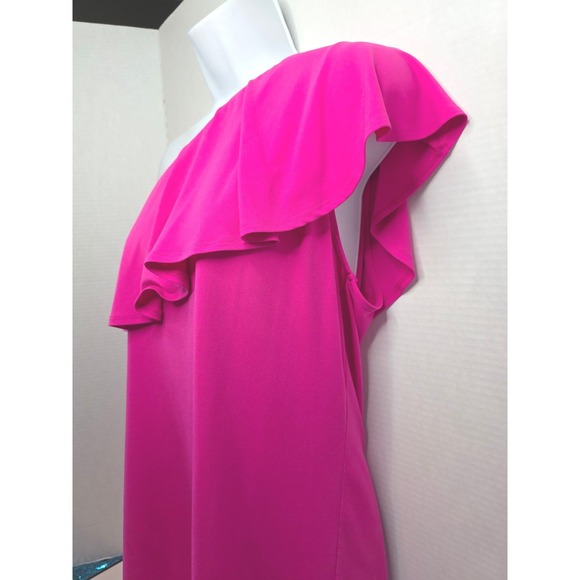 INC International Concepts Hot Pink One Shoulder Ruffle Top XL - Picture 3 of 7